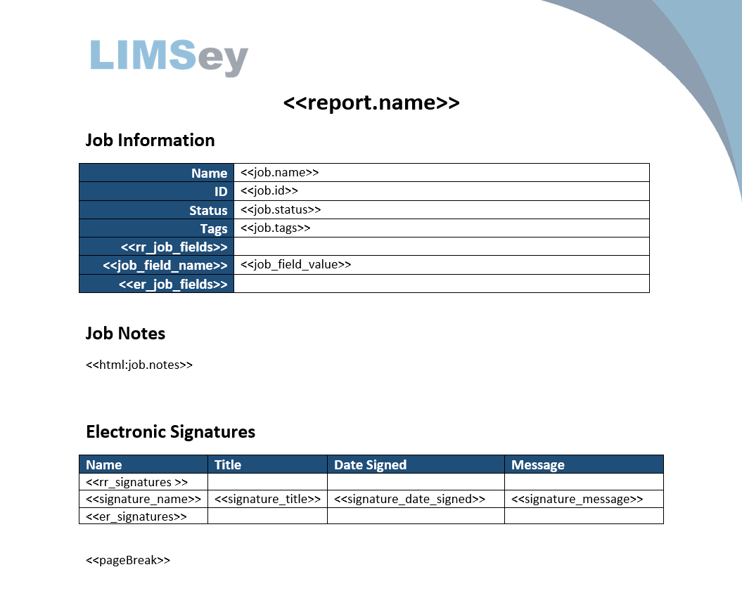 Example LIMSey Microsoft Word report template